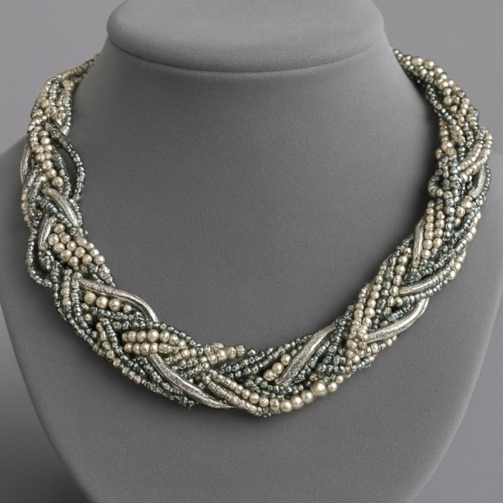Premier Designs INTERWOVEN Collar Multi-strand Braided Necklace NWOT 17"+ 5 #449